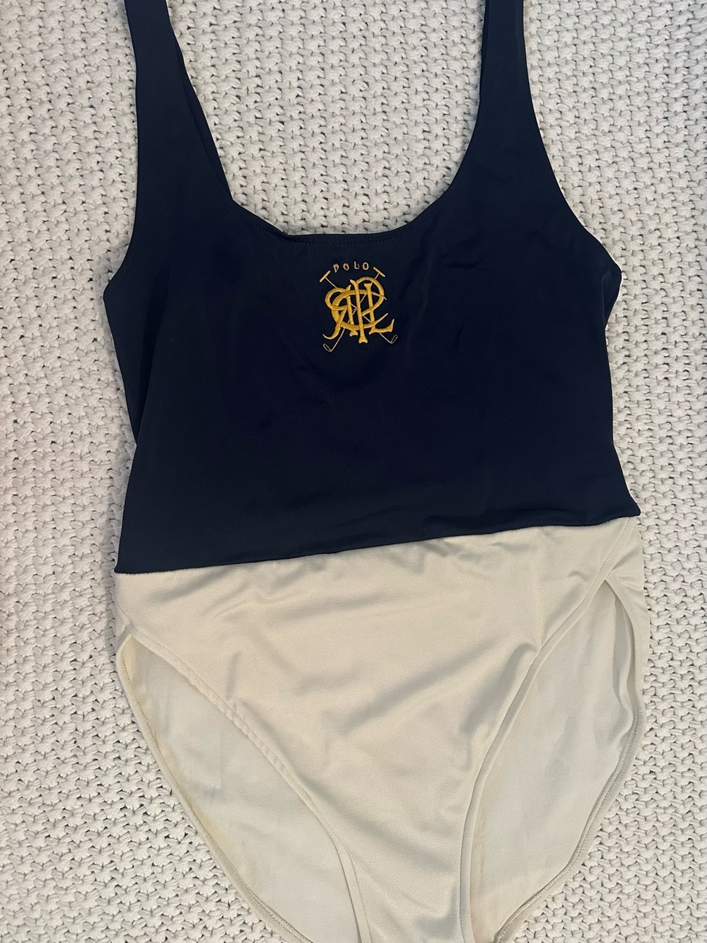 Vintage Ralph Lauren Two-Tone Navy and Cream One-Piece Swimsuit